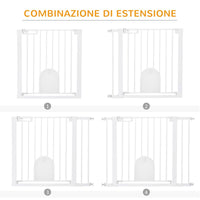 CANCELLINO PER CANI REGOLABILE CON PORTA PICCOLA E CHIUSURA AUTOMATICA, 75-103X76CM, BIANCO