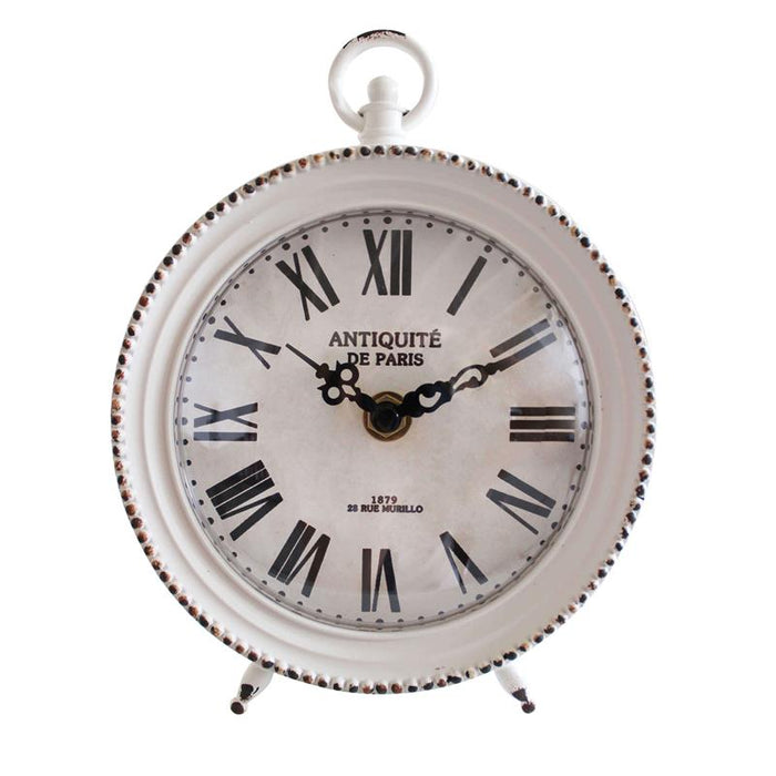 OROLOGIO DA APPOGGIO MARIN TONDO IN FERRO BIANCO 14 X 5,5 X H18,5 CM
