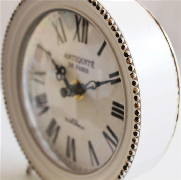 OROLOGIO DA APPOGGIO MARIN TONDO IN FERRO BIANCO 14 X 5,5 X H18,5 CM