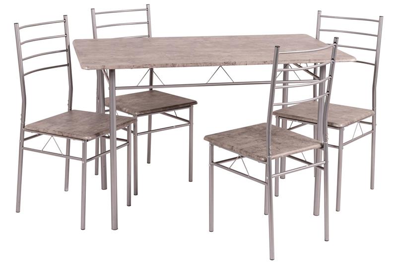 SET DA PRANZO LISBONA CON TAVOLO RETTANGOLARE E 4 SEDIE SILVER CEMENTO