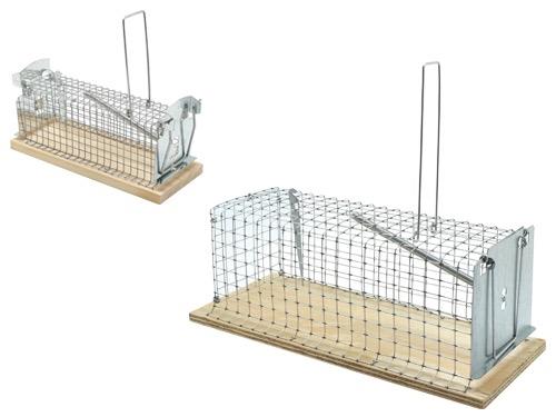 TRAPPOLA PER TOPI A GALLERIA IN FILO DI FERRO ZINCO-CROMATO CON BASE IN LEGNO