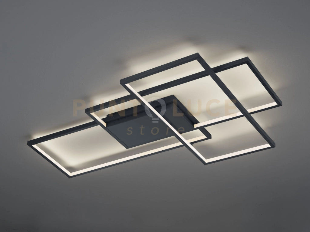 THIAGO PLAFONIERA GRANDE LED 39W 4500lm, 3000 - 6000K ANTRACITE 3 RETTANGOLI CON TECNOLOGIA " WIZ " MULTIFUNZIONE L. 114CM DIMMERABILE