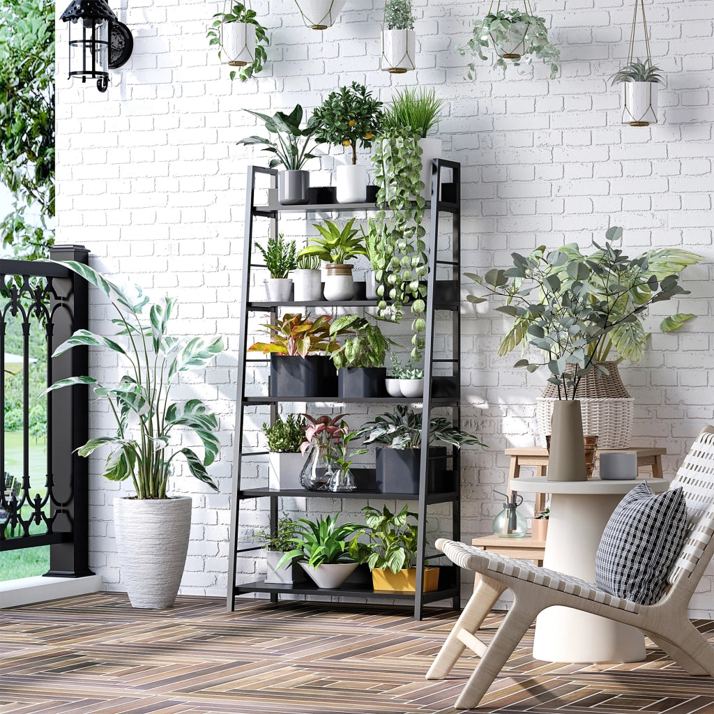 Libreria a 5 Ripiani Stile Industriale Inclinata ¨C Zephmum ¨C Nero 70x35x150 cm