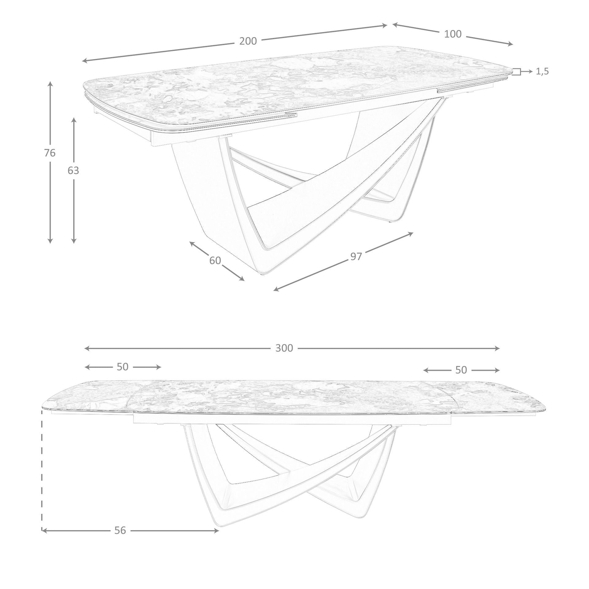 Tavolo da pranzo allungabile ovale a botte in marmo porcellanato e acciaio metallizzato taupe