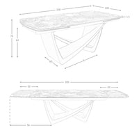 Tavolo da pranzo allungabile ovale a botte in marmo porcellanato e acciaio metallizzato taupe