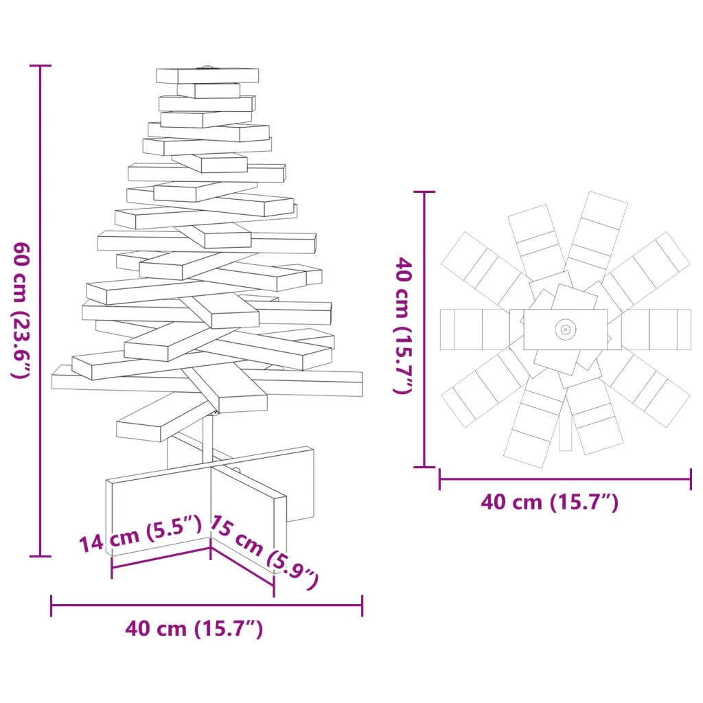 Albero di Natale Decorativo in Legno 60 cm Legno Massello Pino 858198