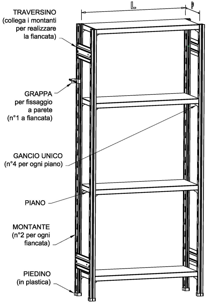 SCAFFALATURA in ferro da magazzino Zincata cm. 120x60x200h