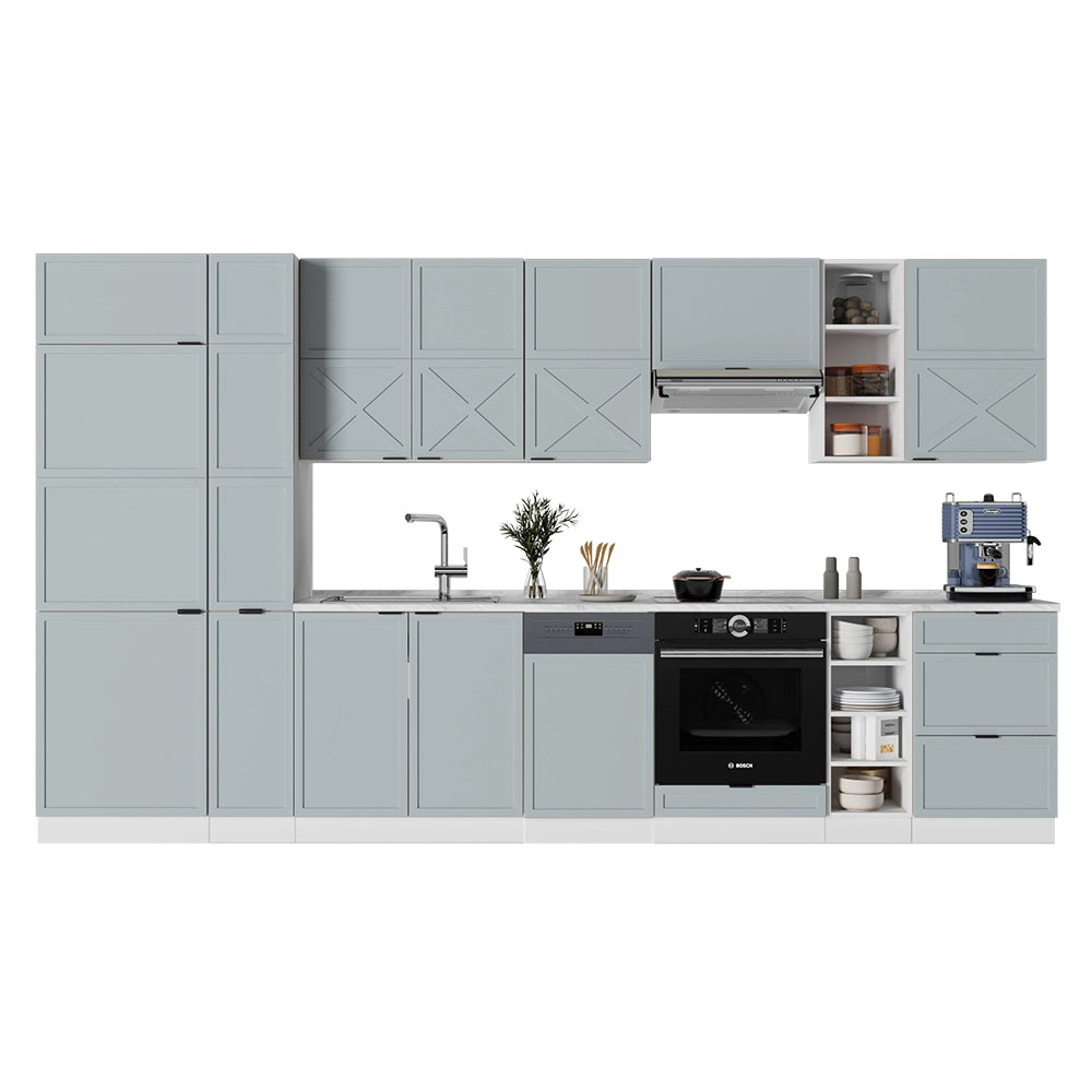 Cucina componibile Fame-Line Blu-grigio chiaro/Bianco 355 cm, PL Marmo Vicco