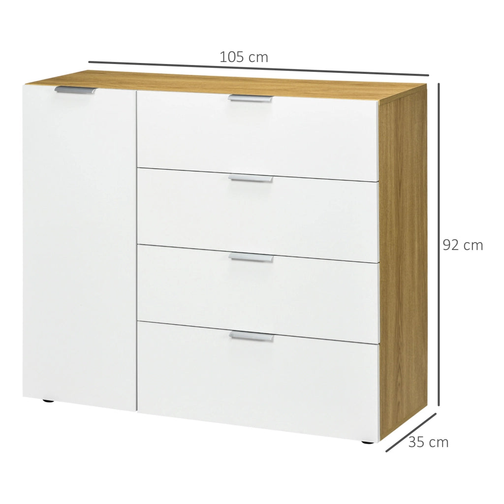 Cassettiera con 4 cassetti e ante ¨C zephmum ¨C bianco e naturale 105x35x92 cm