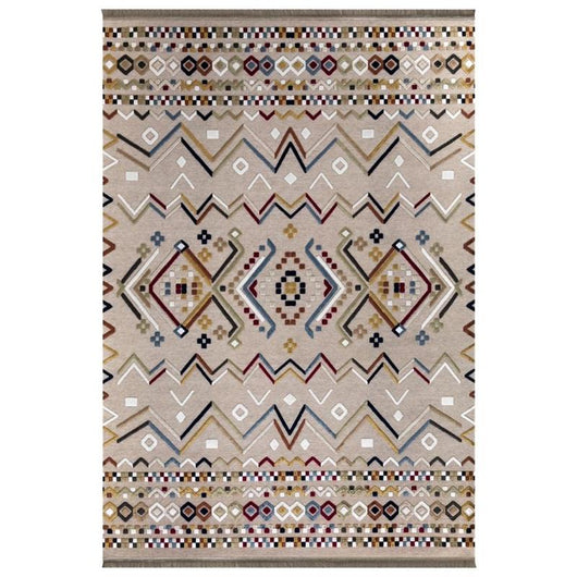 TAPPETO ANTISCIVOLO MULTICOLOR BEIGE CON DECORI COLORATI 120X 180 CM