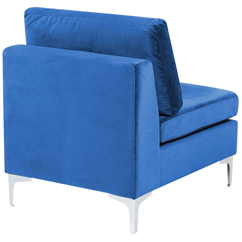 Modulo divano in velluto blu marino a 1 posto con gambe in metallo argento stile glamour