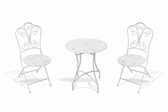 PROVENCE SET TAVOLO E 2 SEDIE IN FERRO BATTUTO COLORE BIANCO