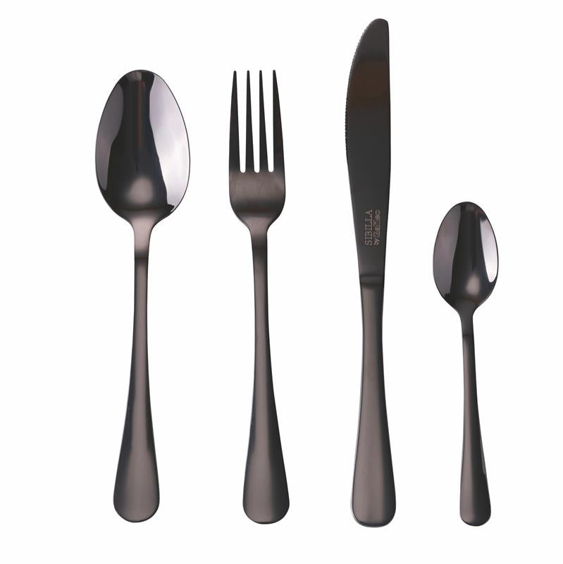 SET 16 POSATE 5TH AVENUE IN COLORE NERO LUCIDO