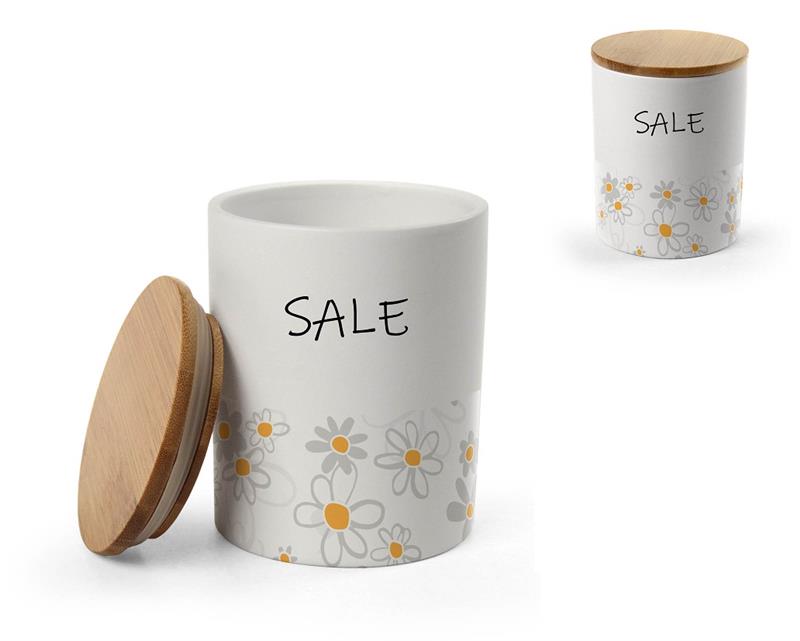 BARATTOLO TONDO PER SALE IN CERAMICA CON TAPPO IN LEGNO 10X13 CM DAISY