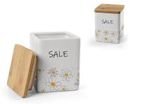 BARATTOLO QUADRATO PER SALE IN CERAMICA CON TAPPO IN LEGNO 10X13 CM DAISY