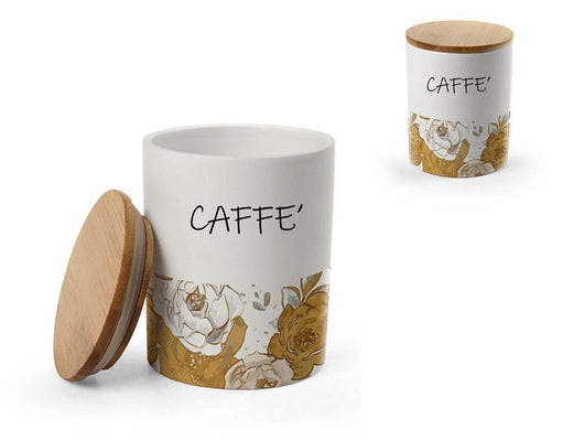 BARATTOLO TONDO PER CAFFÈ IN CERAMICA CON TAPPO IN LEGNO 10X 13 CM ROSE