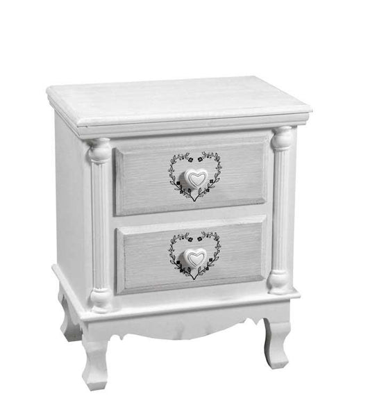 VINCY COMODINO A 2 CASSETTI CON CUORE 40 X 30 X 52 CM COLORE BIANCO
