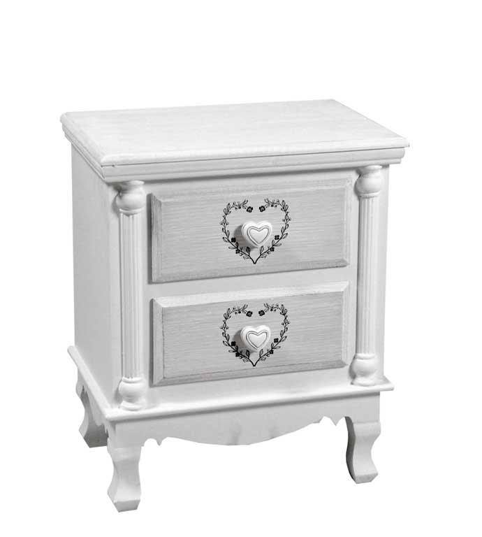 VINCY COMODINO A 2 CASSETTI CON CUORE 40 X 30 X 52 CM COLORE BIANCO