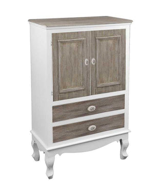 MOBILE CON ANTE E 2 CASSETTI BICOLOR 70X35X120 CM BIANCO E MARRONE