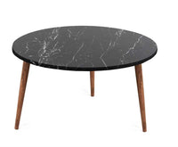 TABLE TAVOLINO TONDO DA CAFFÈ CON PIANO AD EFFETTO MARMO NERO DA 75 CM