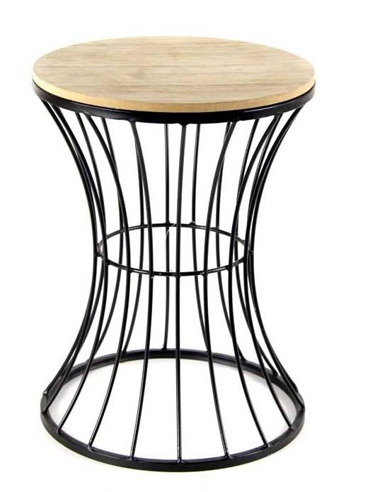 SGABELLO NERO CON SEDUTA IN LEGNO H 40 CM PER 30 CM