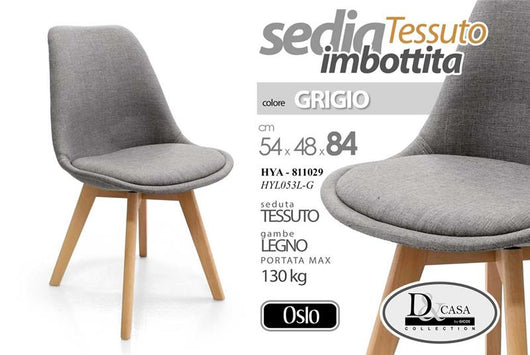 SEDIA OSLO IN TESSUTO CON SEDUTA IMBOTTITA 54 X 48 X 84 CM COLORE GRIGIO