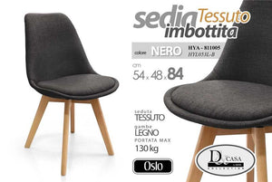 SEDIA OSLO IN TESSUTO CON SEDUTA IMBOTTITA 54 X 48 X 84 CM COLORE NERO