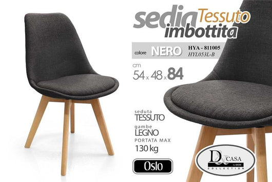 SEDIA OSLO IN TESSUTO CON SEDUTA IMBOTTITA 54 X 48 X 84 CM COLORE NERO