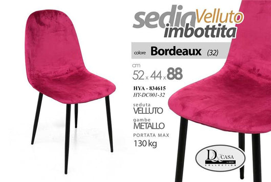 SEDIA IMBOTTITA IN TESSUTO TECNICO CON GAMBE NERE 52 X 44 X 88CM COLORE BORDEAUX