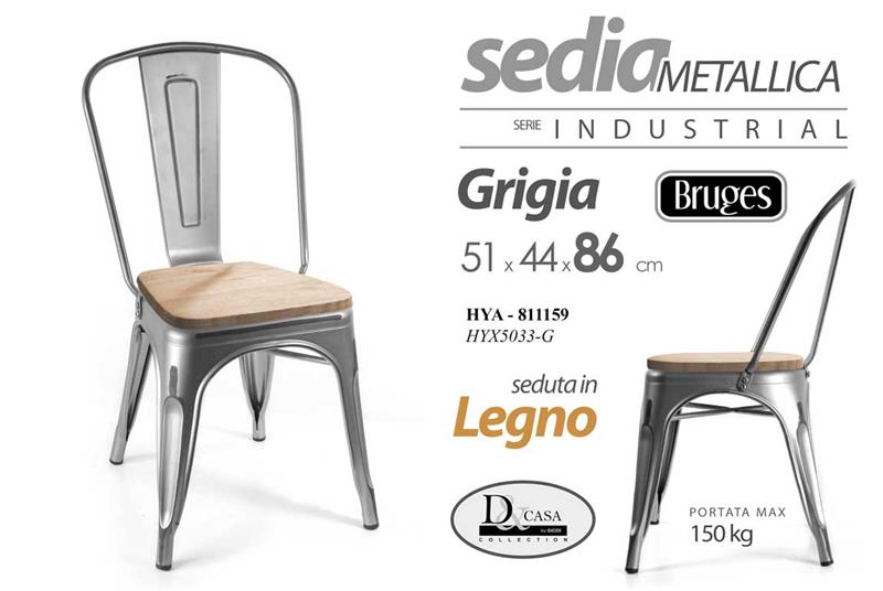 SEDIA BRUGES VINTAGE 51 X 44 X 85 CM COLORE GRIGIO SEDUTA IN LEGNO