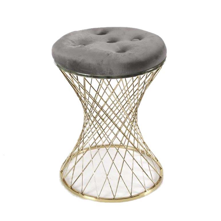 SGABELLO LISBONA IN METALLO CON SEDUTA IMBOTTITA Ø 35 X 47 CM GRIGIO