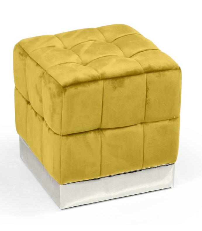 POUF CUBO IN VELLUTO CON BASE METALLO 39 X 39 X 40 CM COLORE GIALLO ORO