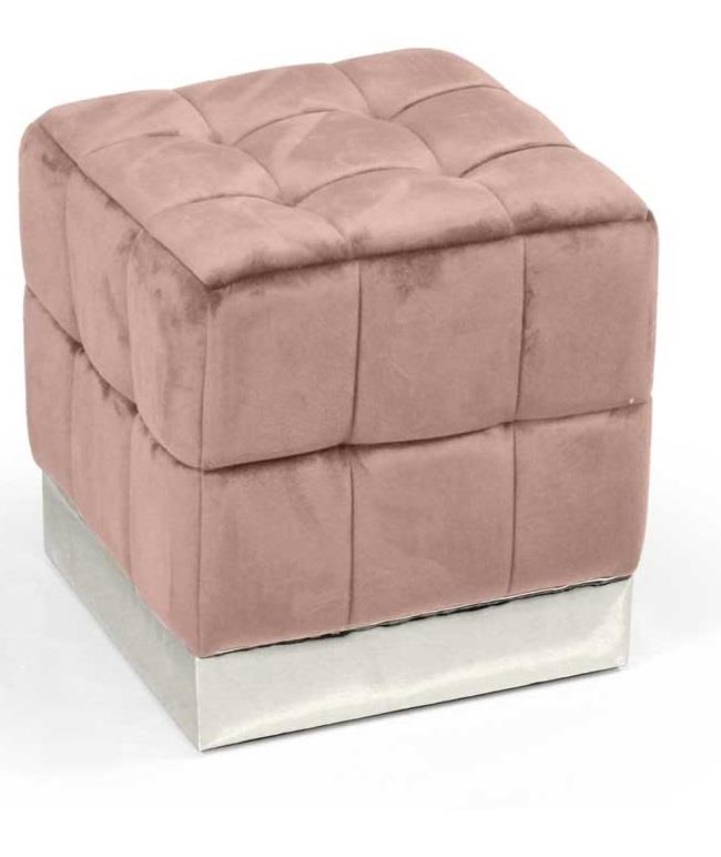 POUF CUBO IN VELLUTO CON BASE METALLO 39 X 39 X 40 CM COLORE ROSA ANTICO