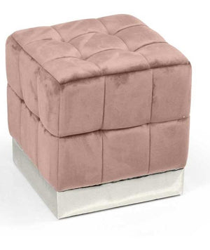 POUF CUBO IN VELLUTO CON BASE METALLO 39 X 39 X 40 CM COLORE ROSA ANTICO