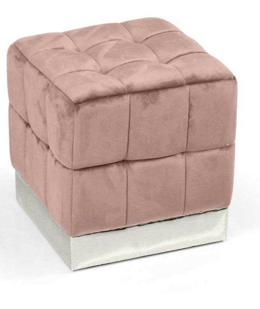 POUF CUBO IN VELLUTO CON BASE METALLO 39 X 39 X 40 CM COLORE ROSA ANTICO