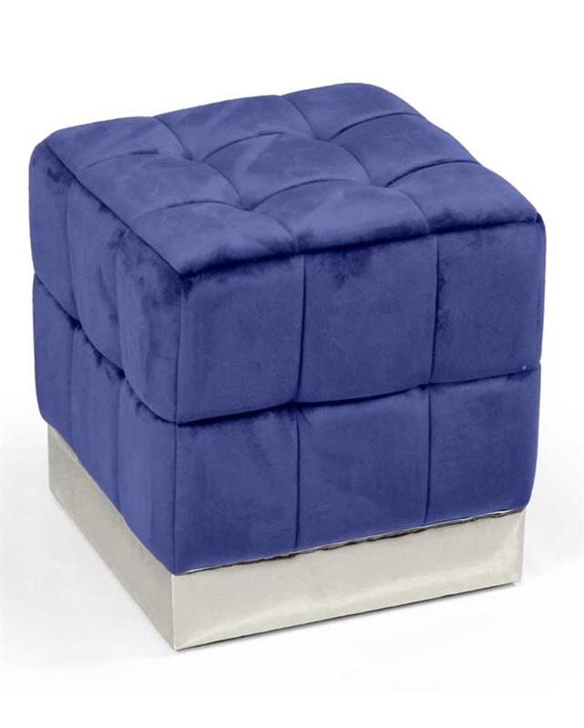 POUF CUBO IN VELLUTO CON BASE METALLO 39 X 39 X 40 CM COLORE BLU