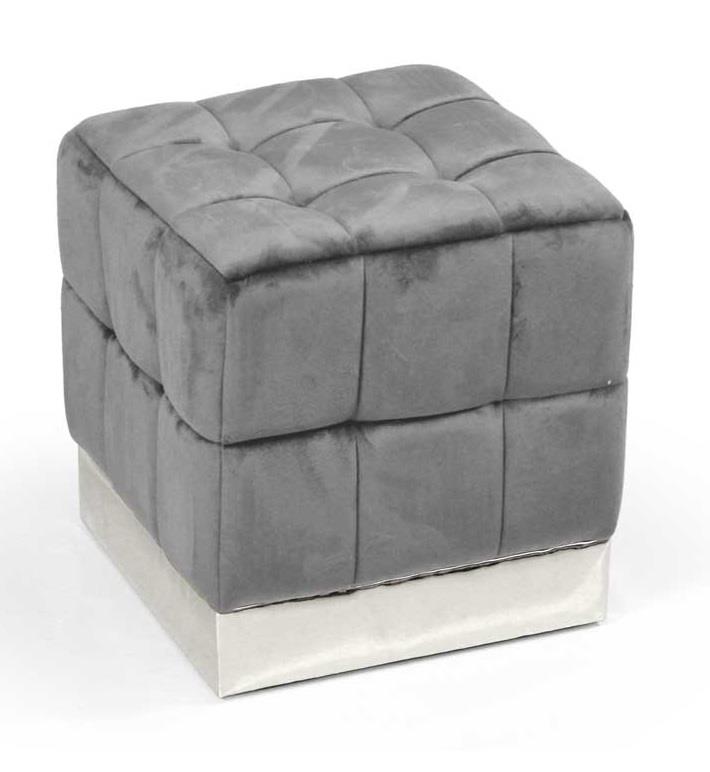POUF CUBO IN VELLUTO CON BASE METALLO 39 X 39 X 40 CM COLORE GRIGIO SCURO