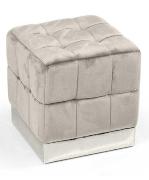 POUF CUBO IN VELLUTO CON BASE METALLO 39 X 39 X 40 CM COLORE BEIGE