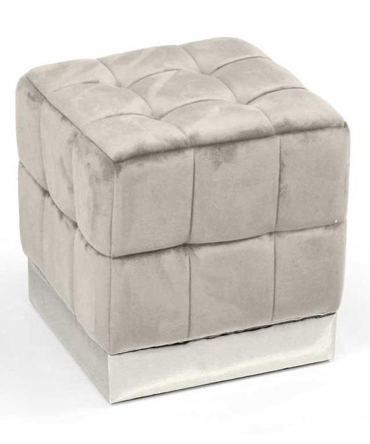 POUF CUBO IN VELLUTO CON BASE METALLO 39 X 39 X 40 CM COLORE BEIGE