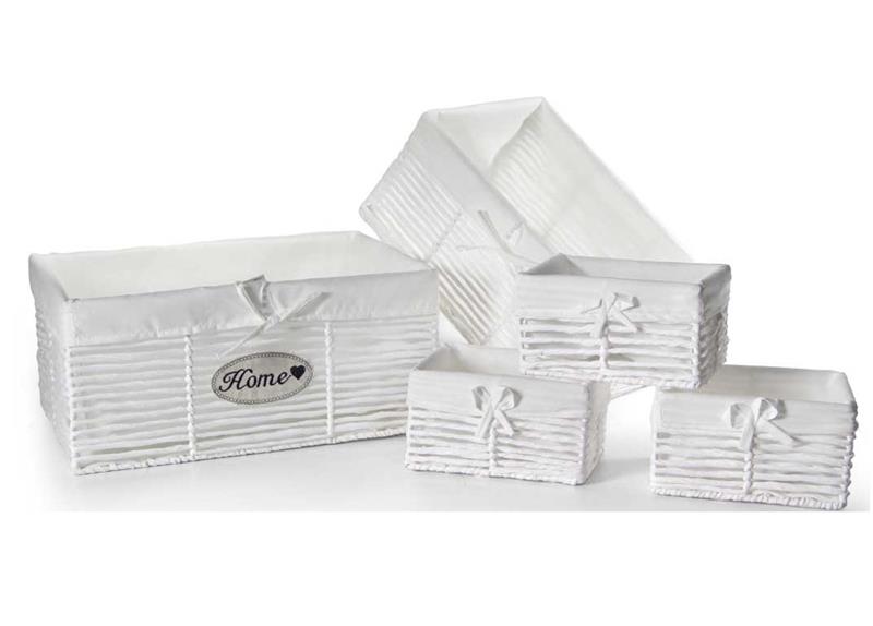 SET 5 CESTE IN TESUTO 44/39/22 CM DI COLORE BIANCO OKX