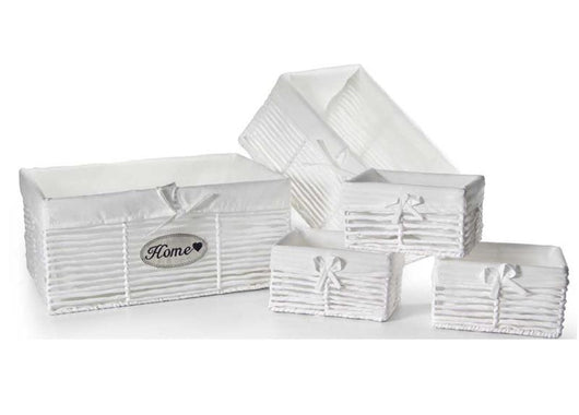 SET 5 CESTE IN TESUTO 44/39/22 CM DI COLORE BIANCO OKX