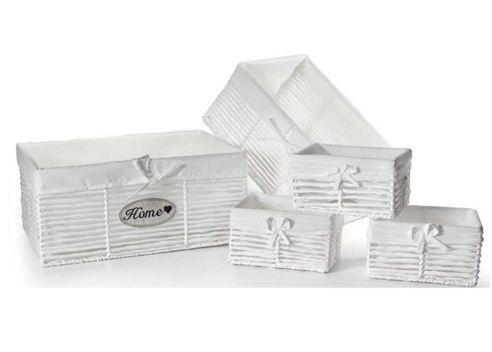 SET 5 CESTE IN TESUTO 44/39/22 CM DI COLORE BIANCO OKX