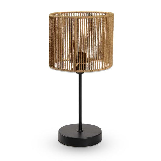 LAMPADA DA TAVOLO IN METALLO NERO CON PARALUME IN CORDA 19X19X38CM