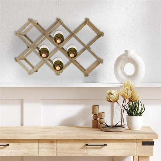 CANTINETTA PORTABOTTIGLIE IN LEGNO NATURALE  56X17X36CM RICHIUDIBILE CON 8 POSTI