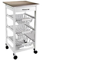 CARRELLO DA CUCINA IN METALLO CON TOP LEGNO 37 X 37 X H 76 CM COLORE BIANCO