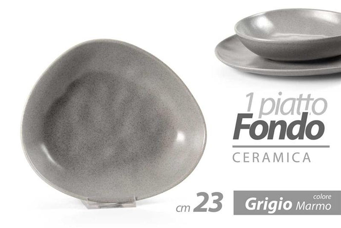 PIATTO FONDO IN CERAMICA DA 23 CM IN COLORE GRIGIO DESIGN EFFETTO MARMO