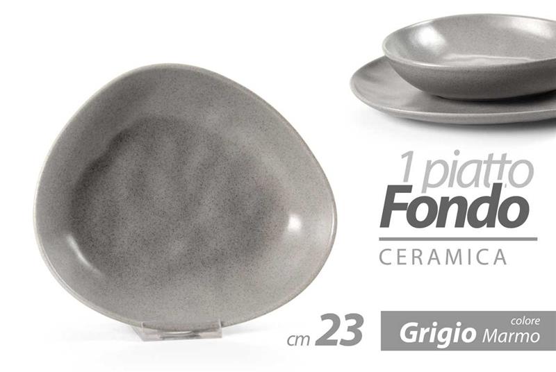 PIATTO FONDO IN CERAMICA DA 23 CM IN COLORE GRIGIO DESIGN EFFETTO MARMO