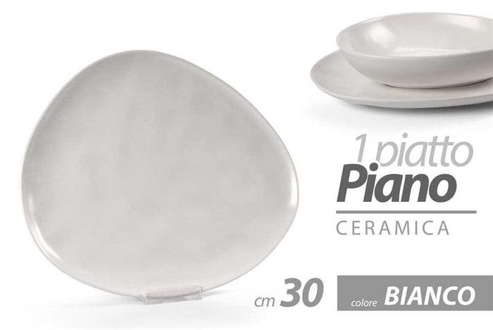 PIATTO PIANO IN CERAMICA DA 30 CM IN COLORE BIANCO