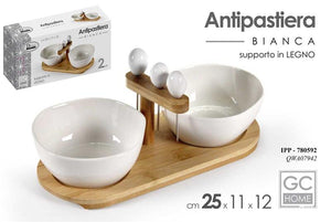 ANTIPASTIERA A 2 CIOTOLE CON PRENDI OLIVE BIANCO 25 X 11 X 12