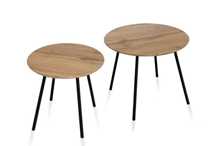SET 2 TAVOLINI TONDI CON TOP NATURALE E GAMBE NERE 50X46-40X41 CM